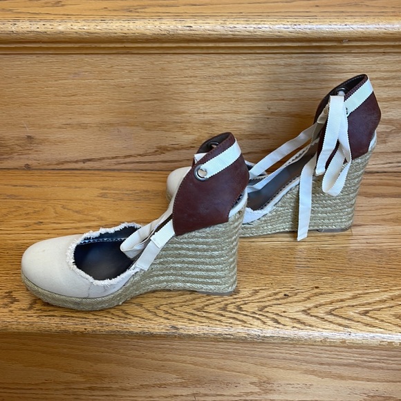 Guess 8half cream tan straw heel wedge shoe - Picture 3 of 6